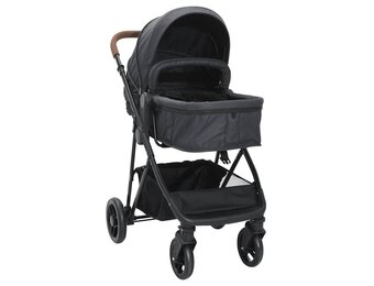 vidaXL Kinderwagen 2-in-1 staal antracietkleurig en zwart