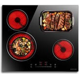 NOXTON Keramische kookplaat, 4 kookplaten, 60 cm, geïntegreerd, schuifregelaar, 9 standen, kinderbeveiliging, restwarmte-indicator, zwart glaskeramiek