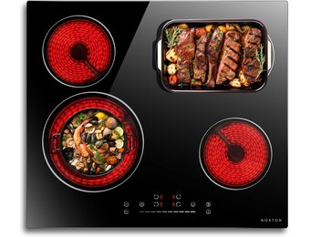 NOXTON Keramische kookplaat, 4 kookplaten, 60 cm, geïntegreerd, schuifregelaar, 9 standen, kinderbeveiliging, restwarmte-indicator, zwart glaskeramiek