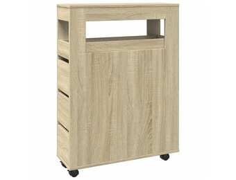 vidaXL Badkamerkast smal met wielen bewerkt hout sonoma eikenkleurig