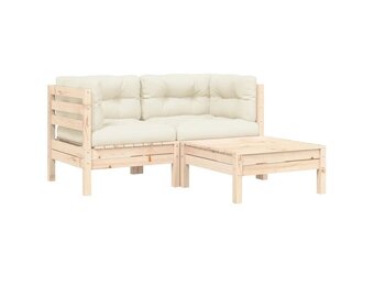 vidaXL 3-delige Loungeset met crèmekleurige kussens massief grenenhout