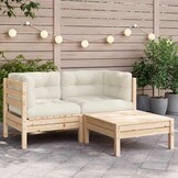vidaXL 3-delige Loungeset met crèmekleurige kussens massief grenenhout