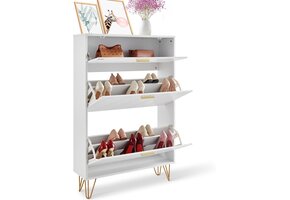 Schoenenkast met 3 Kantelladen - Wit - 80x24x120 cm - 47% Korting