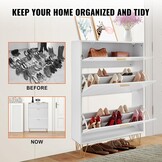 VEVOR Schoenenkast met 3 kleppen, schoenenkast, grote capaciteit, van spaanplaat, schoenenrek voor hakken, laarzen, halmeubel, hal en woonkamer, 80 x 24 x 120 cm - Maat 800 x 239 x 1200 mm