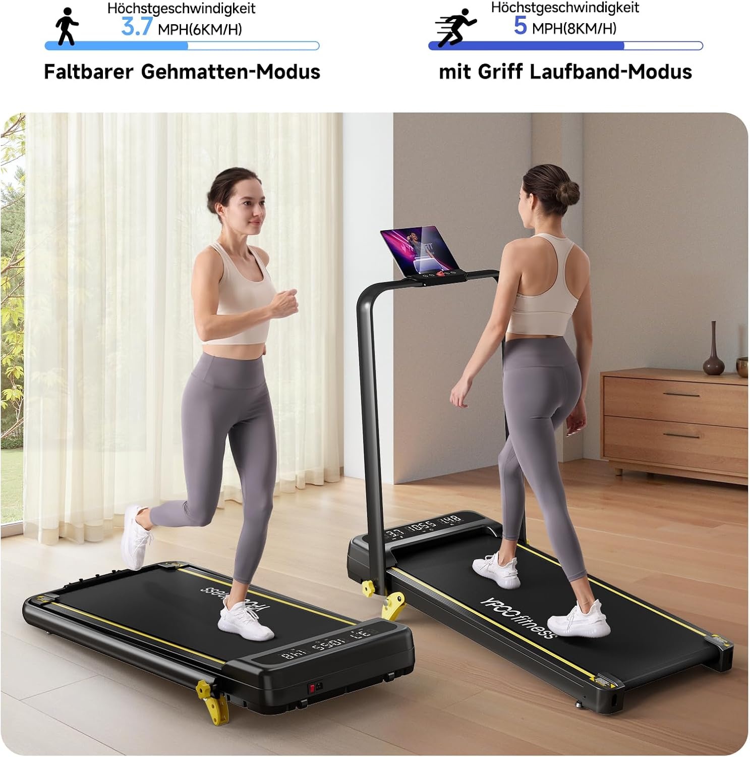 YPOO 3-in-1 Compacte Loopband - Inklapbaar met Hellingshoek - 2,5 PK - Zwart