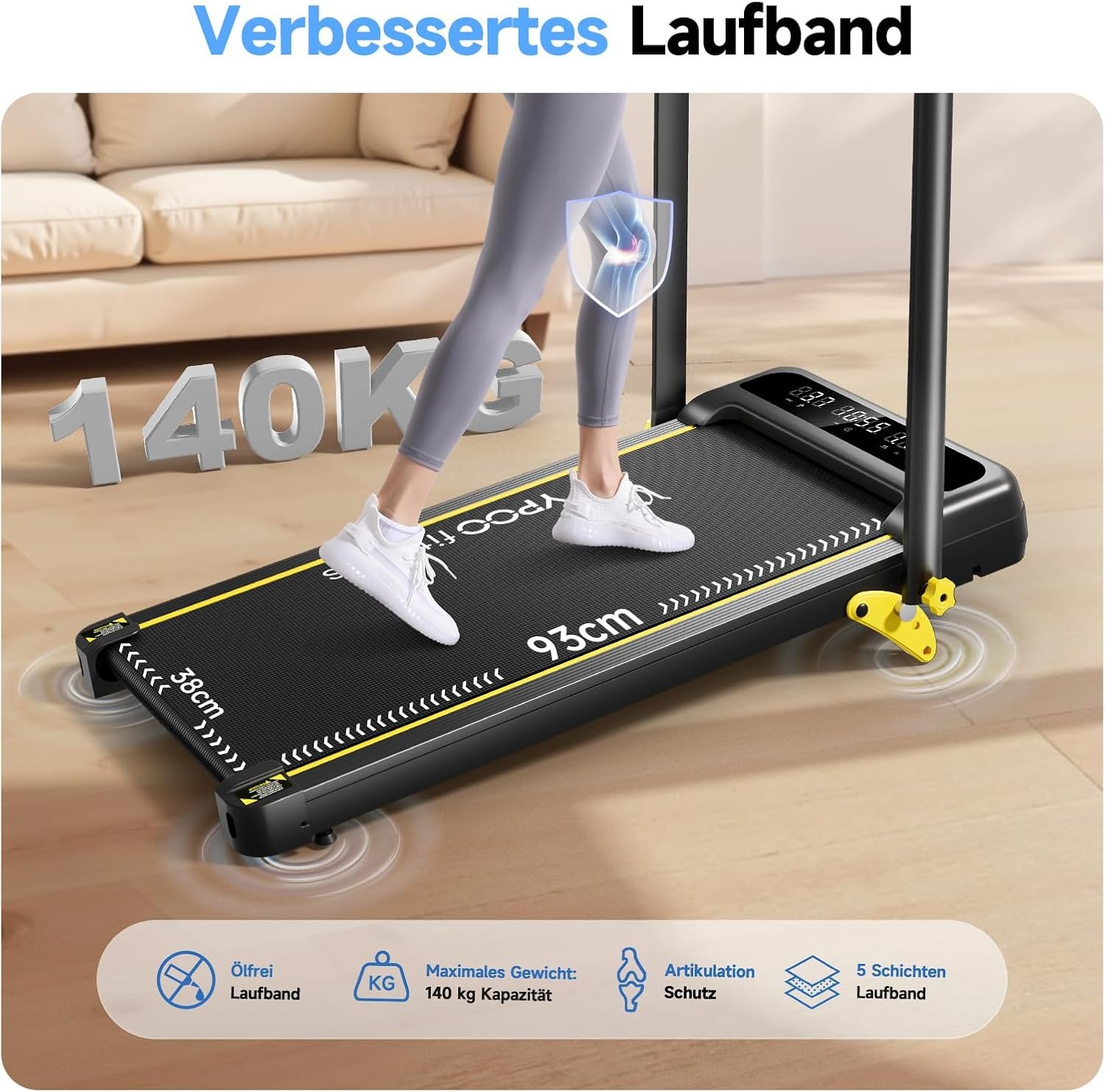 YPOO 3-in-1 Compacte Loopband - Inklapbaar met Hellingshoek - 2,5 PK - Zwart
