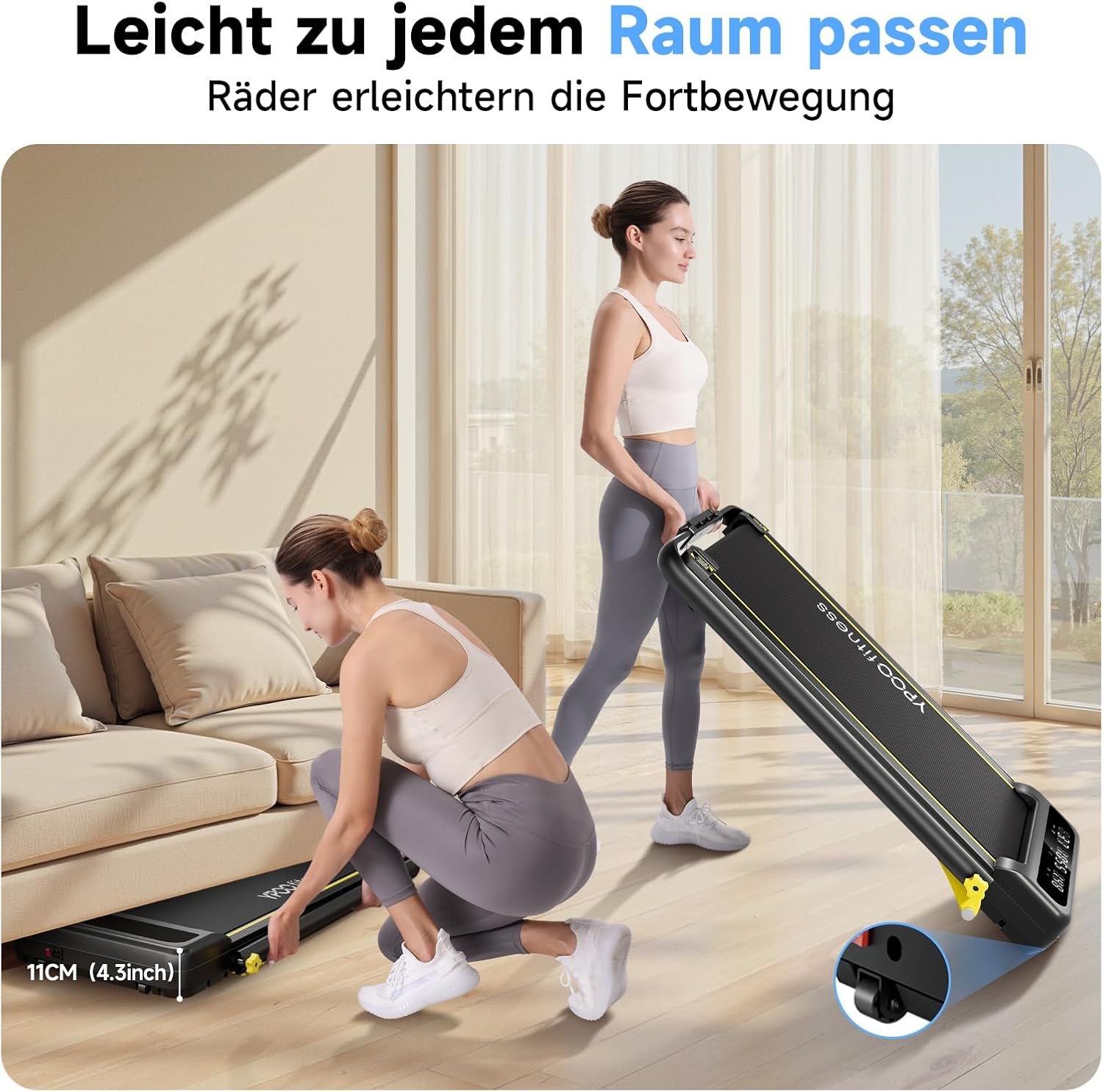 YPOO 3-in-1 Compacte Loopband - Inklapbaar met Hellingshoek - 2,5 PK - Zwart