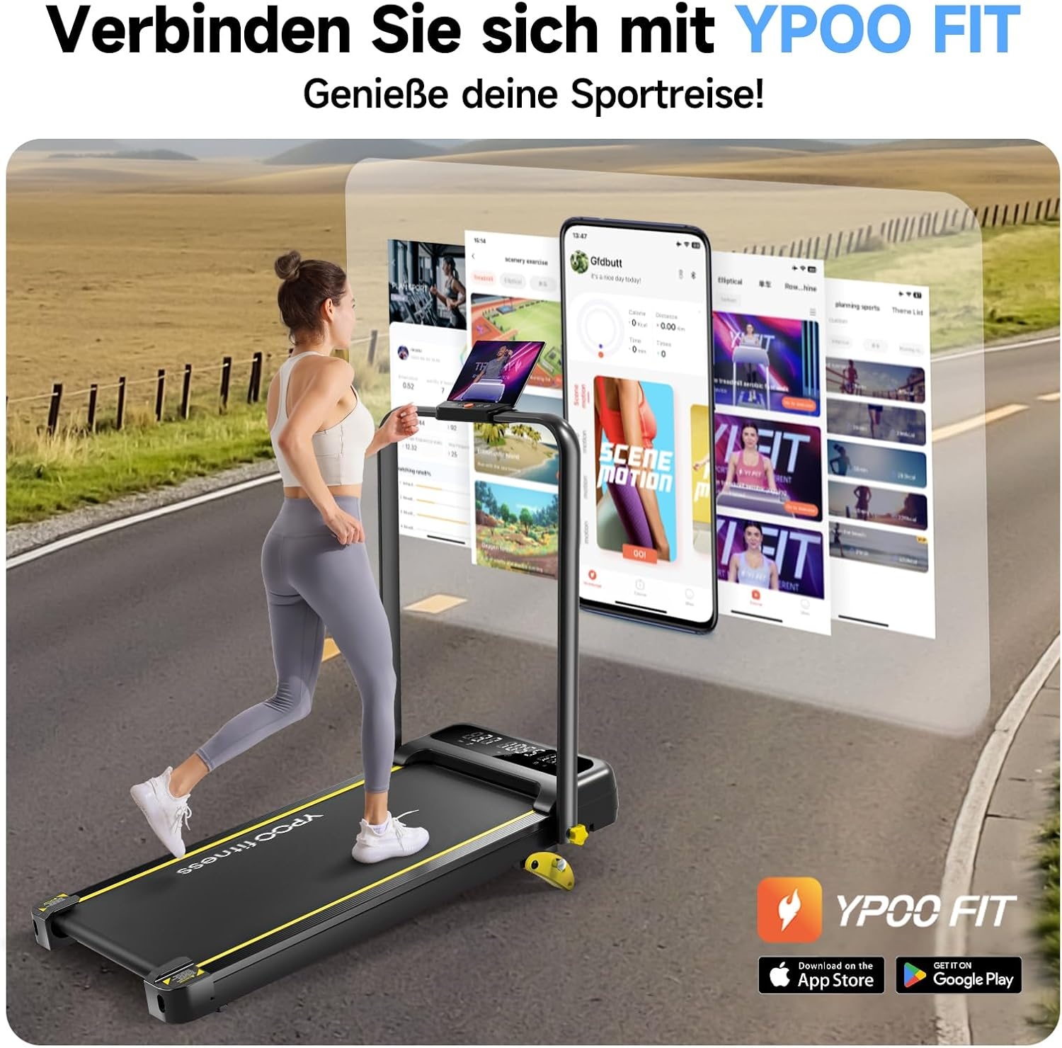 YPOO 3-in-1 Compacte Loopband - Inklapbaar met Hellingshoek - 2,5 PK - Zwart