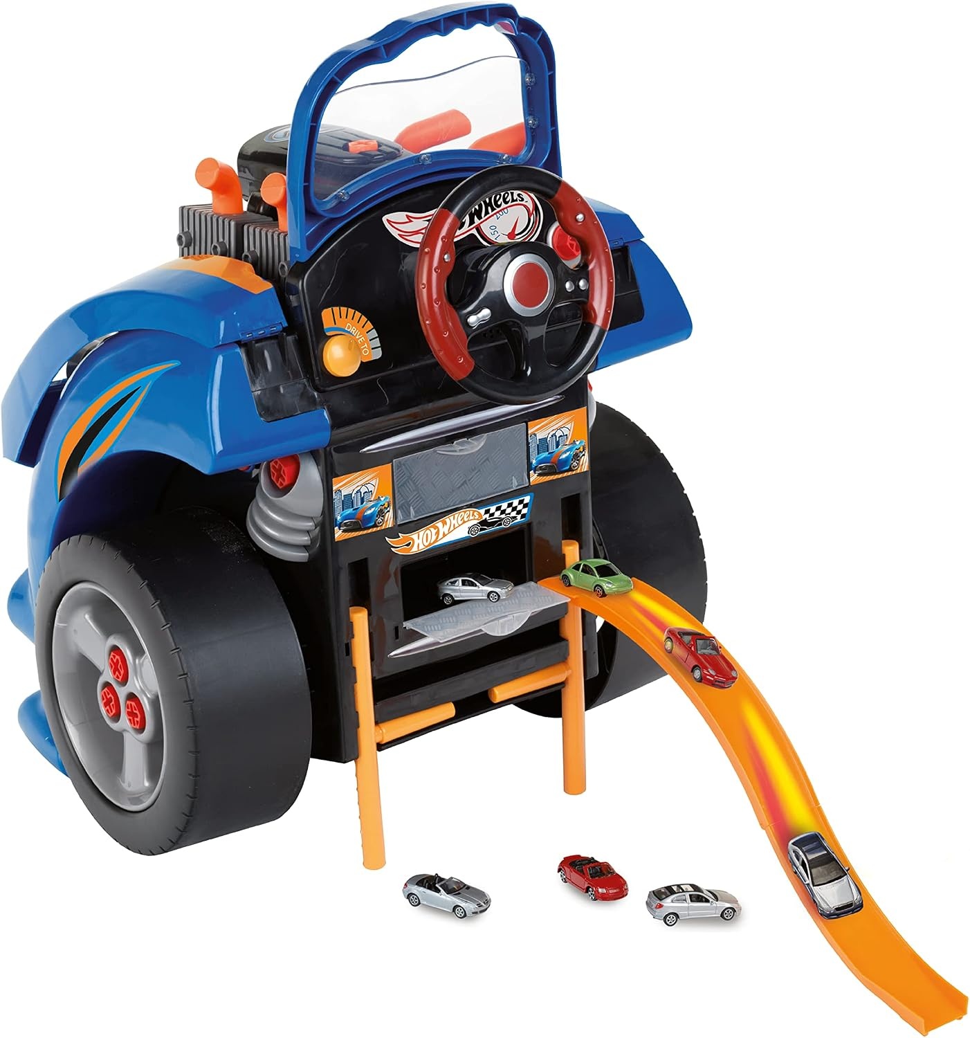 Theo Klein 2822 Hot Wheels-montagewagen I Motorblok met leerzame reparatiefuncties I Batterij-aangedreven koplampen en claxon I Speelgoed voor kinderen vanaf 3 jaar