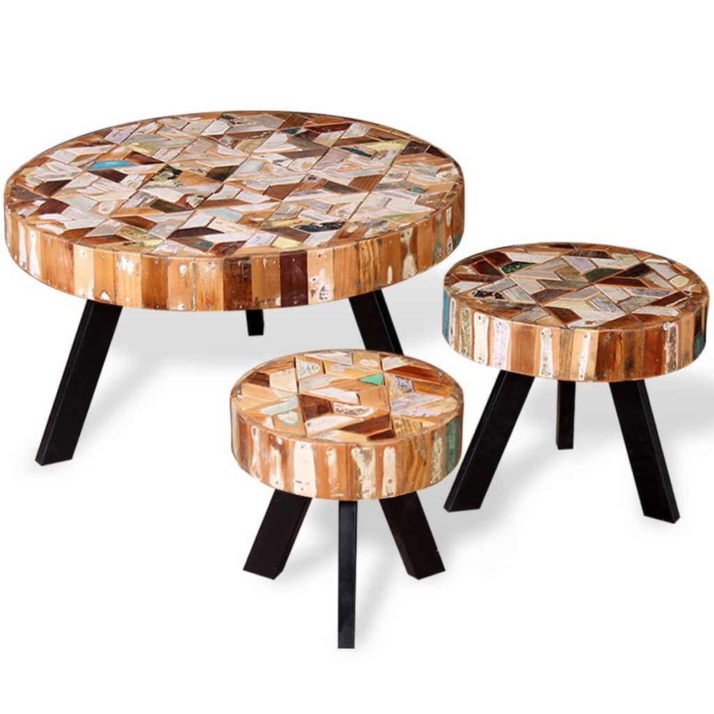 vidaXL 3-delige Salontafelset massief gerecycled hout