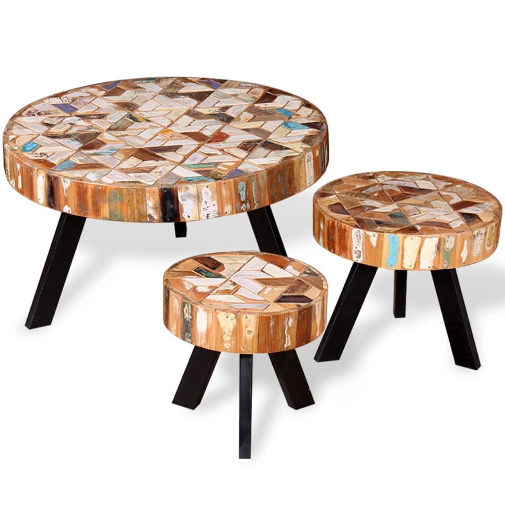 vidaXL 3-delige Salontafelset massief gerecycled hout