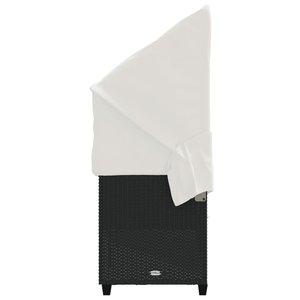 vidaXL Ligbed met luifel en kussens poly rattan zwart