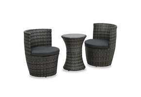 VidaXL 3-delige Bistroschotelset met Kussens, Poly Rattan Grijs, 47% Korting