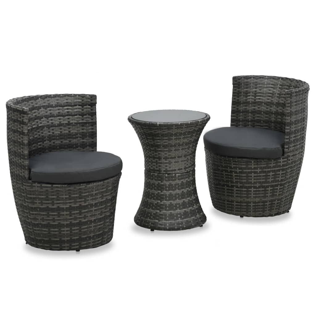 VidaXL Bistroset 3-delig Poly Rattan Grijs - 35% Korting