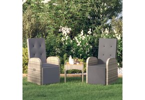 VidaXL Tuinstoelen 2 st. Verstelbaar met Kussens, Poly Rattan Grijs - 47% Korting
