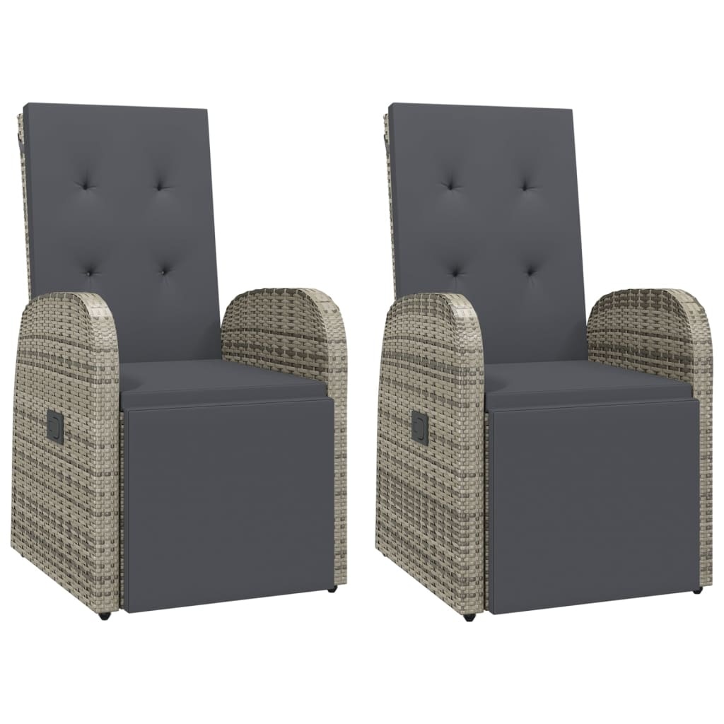 VidaXL Verstelbare Tuinstoelen 2 st. met Kussens - Poly Rattan Grijs - 35% Korting