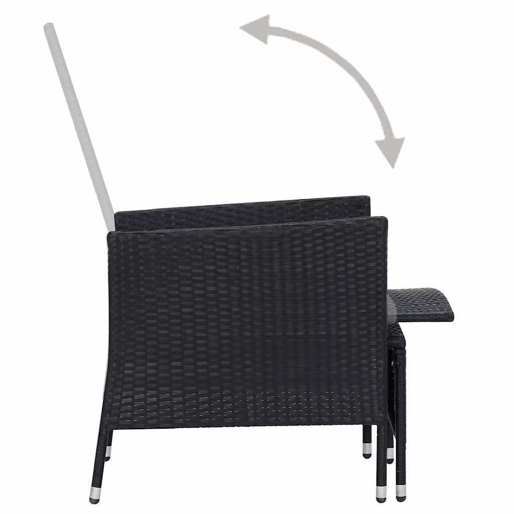 vidaXL Tuinstoel verstelbaar met kussens poly rattan zwart