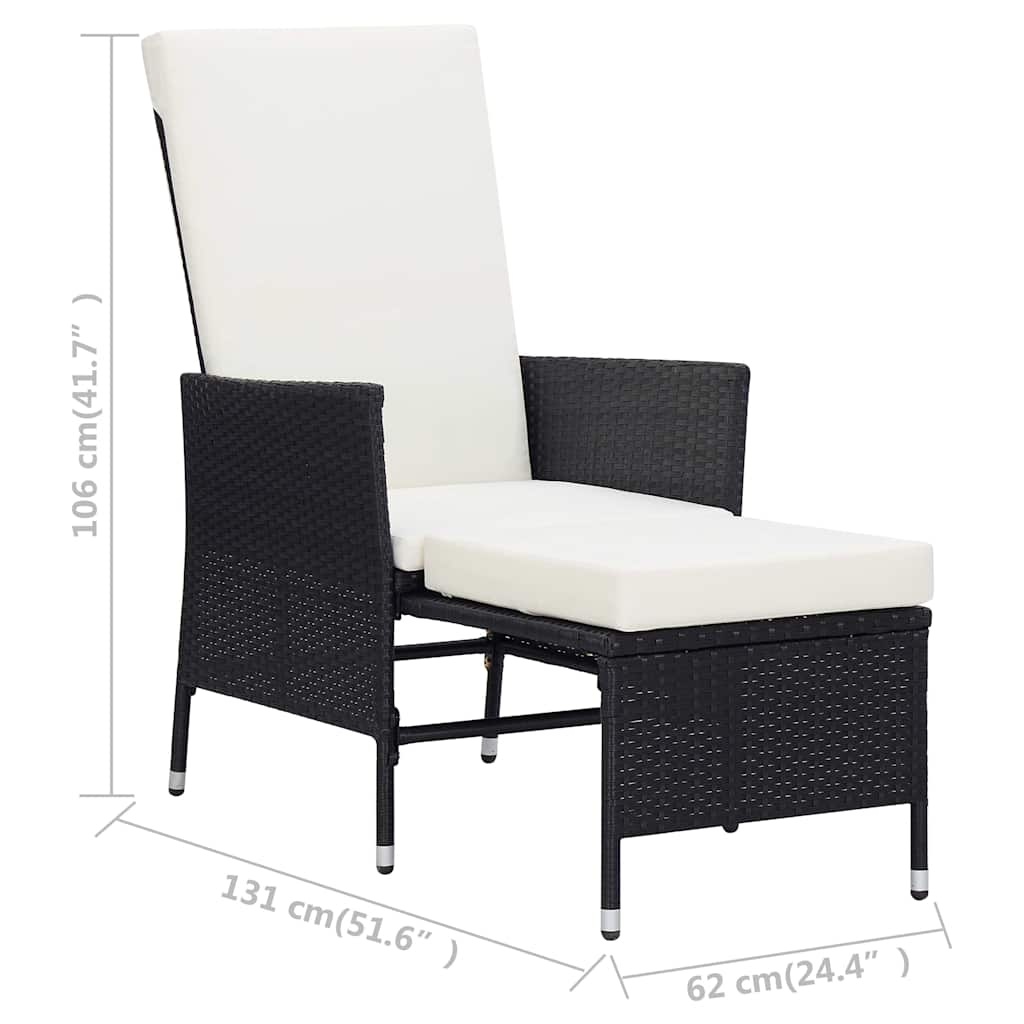 vidaXL Tuinstoel verstelbaar met kussens poly rattan zwart