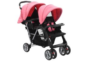 Dubbele Kinderwagen Staal Roze/Zwart - 63% Korting