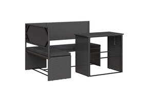 VidaXL L-vormige Tuinbank met Tafel en Kussens, Poly Rattan Zwart (47% Korting)