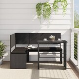 VidaXL L-vormige Tuinbank met Tafel en Kussens, Poly Rattan Zwart (47% Korting)