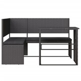 VidaXL L-vormige Tuinbank met Tafel en Kussens, Poly Rattan Zwart (47% Korting)