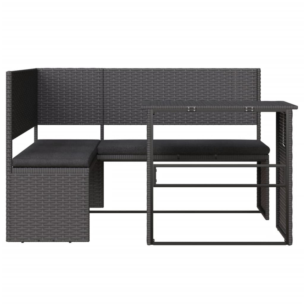 VidaXL L-vormige Tuinbank met Tafel en Kussens, Poly Rattan Zwart (47% Korting)