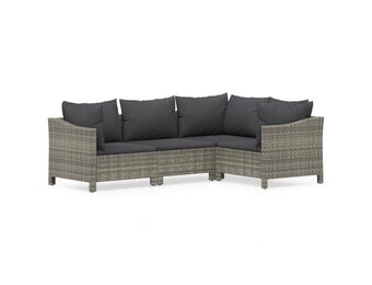 vidaXL Loungeset 4-delig Poly Rattan Grijs - 35% Korting