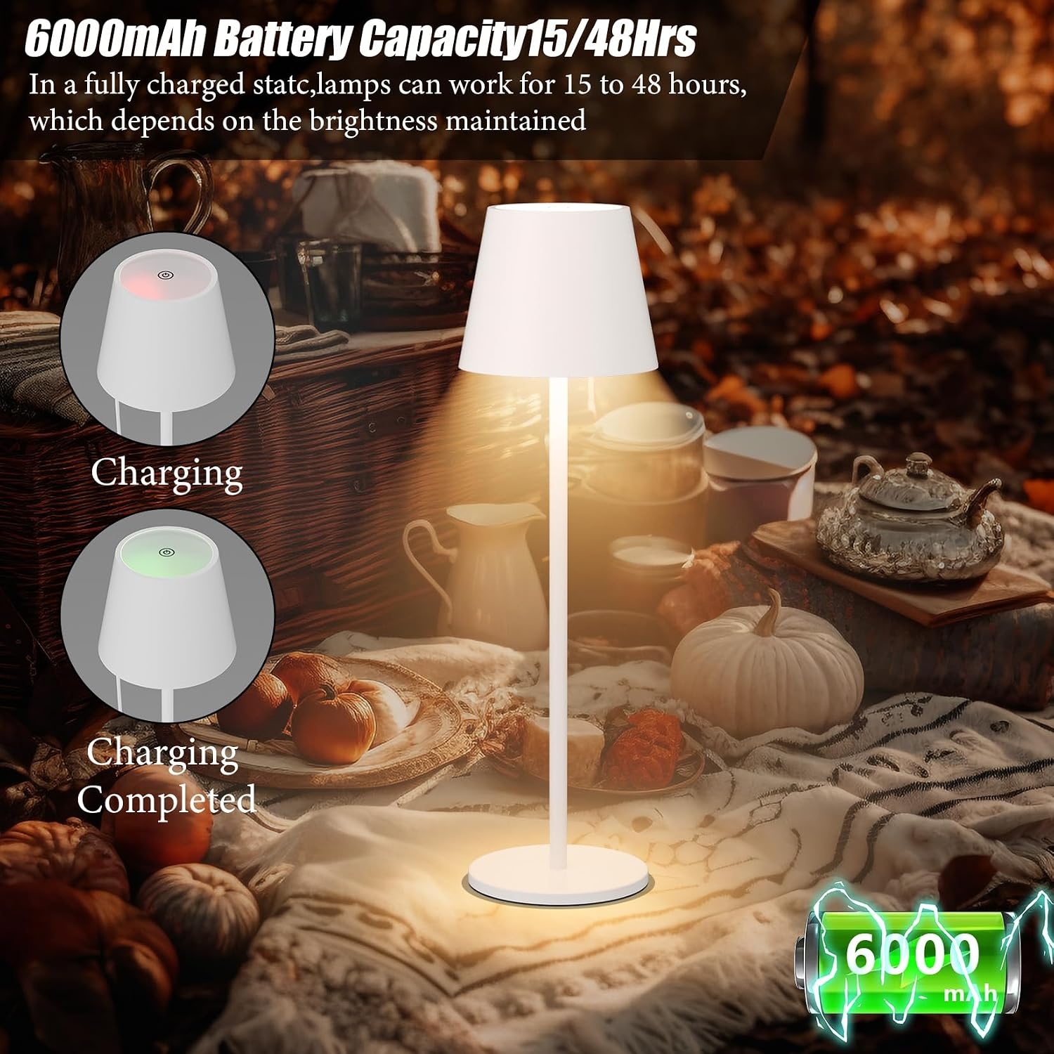 2x Draadloze Tafellamp Wit 6200mAh 3 Kleuren IP54 - 34% Korting