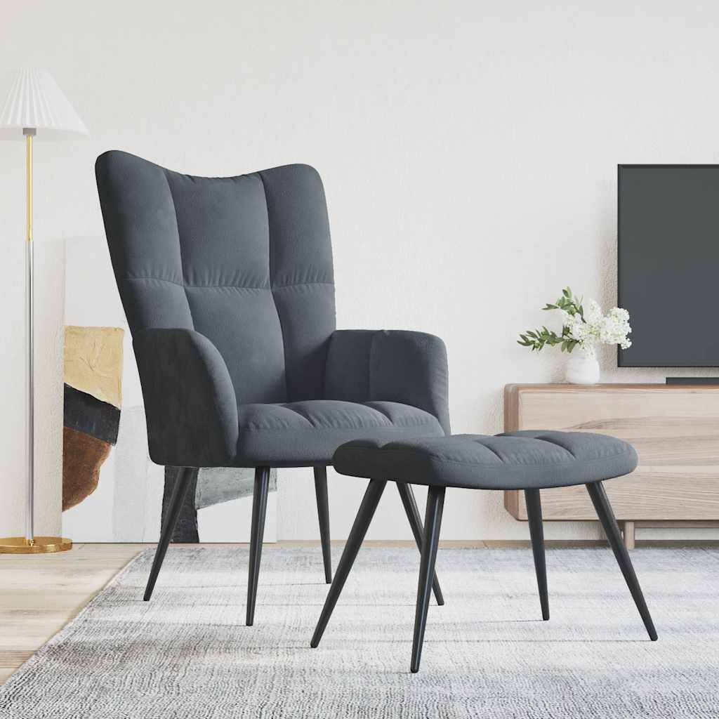 Relaxstoel met voetenbank, fluweel donkergrijs - 35% korting