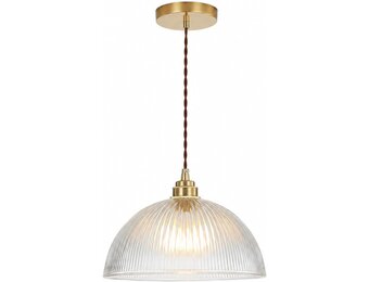 Industriële Hanglamp Koper & Gestreept Glas 25cm - 34% Korting