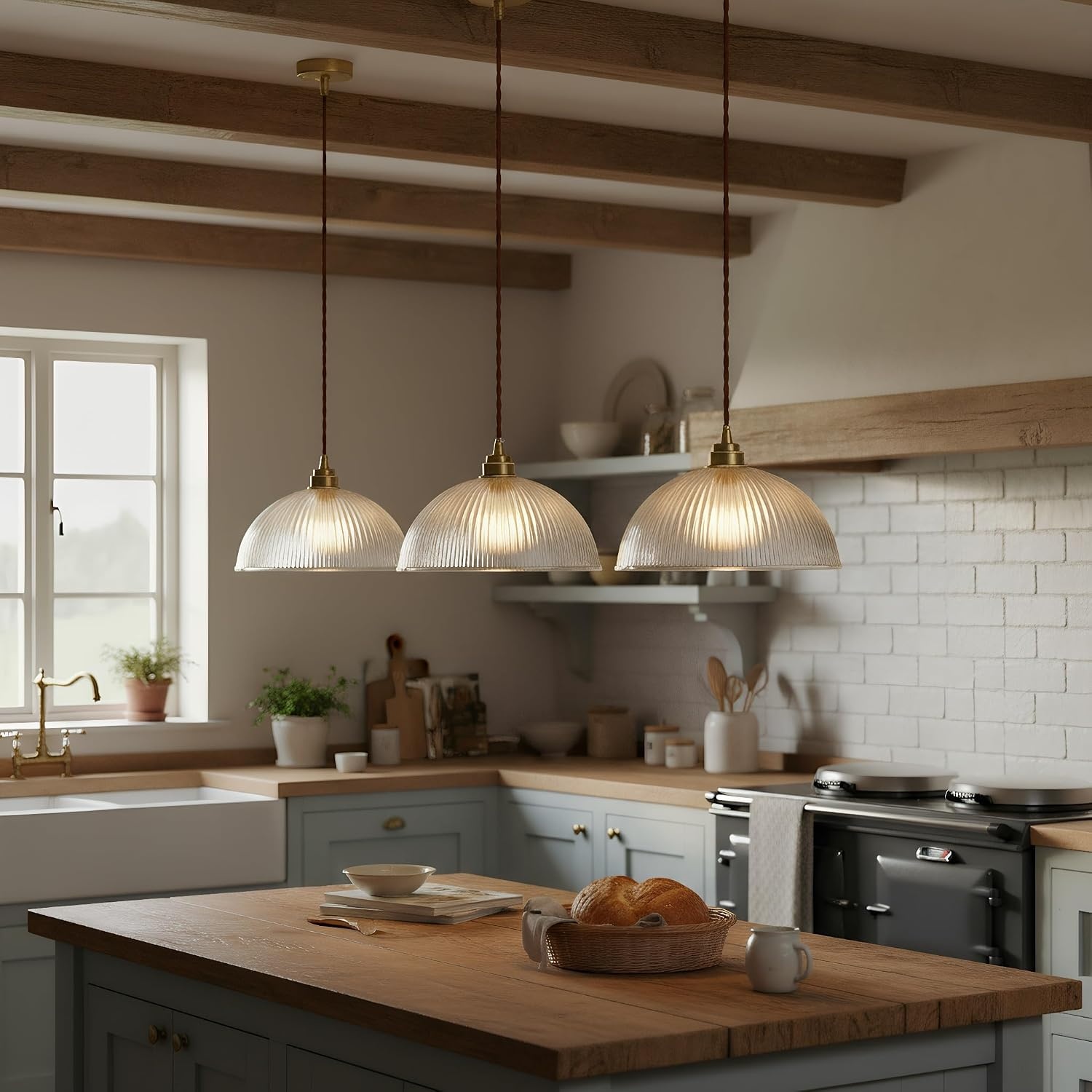 Industriële Hanglamp Koper & Gestreept Glas 25cm - 34% Korting