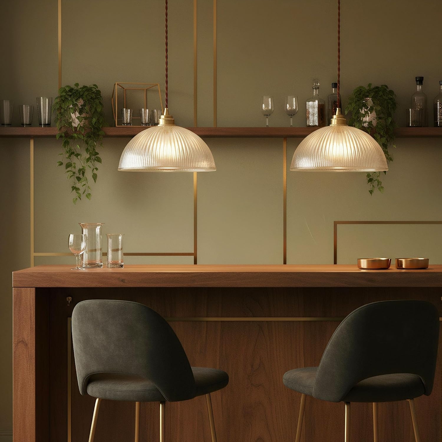 Industriële Hanglamp Koper & Gestreept Glas 25cm - 34% Korting