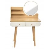 Kaptafel met Ronde Spiegel en 2 Lades - Hout & Wit - 34% Korting