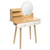 Kaptafel met Ronde Spiegel en 2 Lades - Hout & Wit - 34% Korting