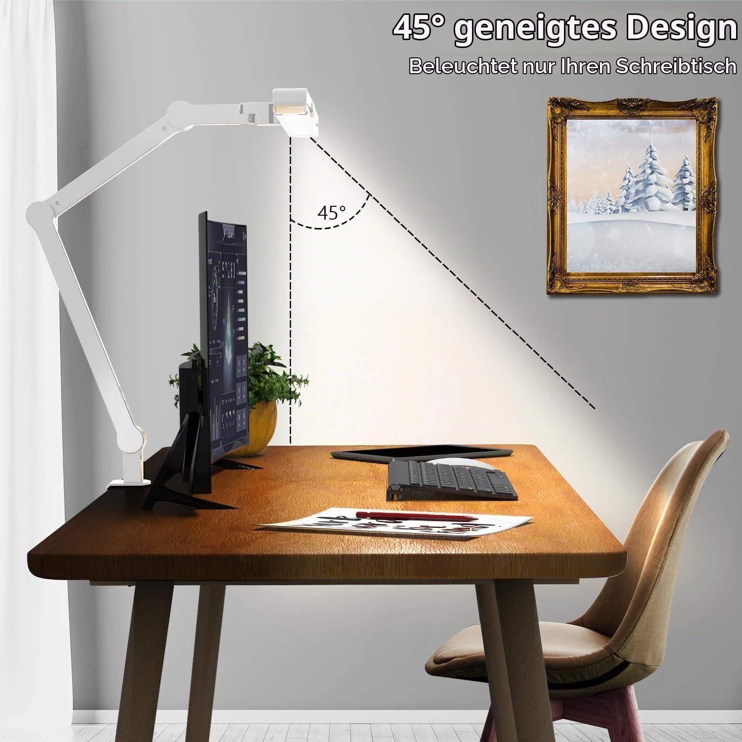 EPABINA 1500 Lumen LED Bureaulamp met Klem, 24W Dimbare Daglichtlamp in Wit