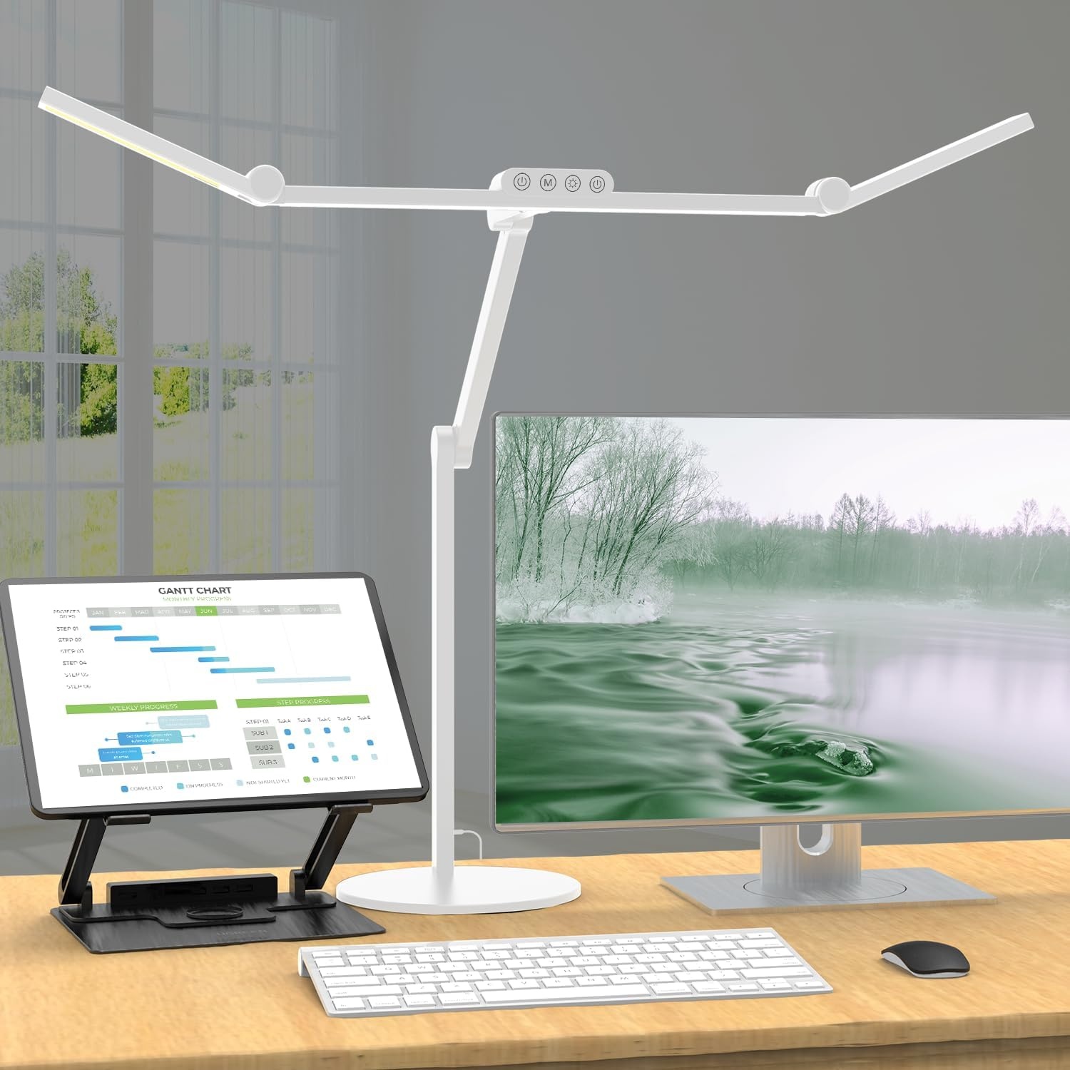 EPABINA Dimbare LED Bureau Lamp 72 cm - Wit - 24W Daglichtlamp met Sensoren en Omgevingslicht