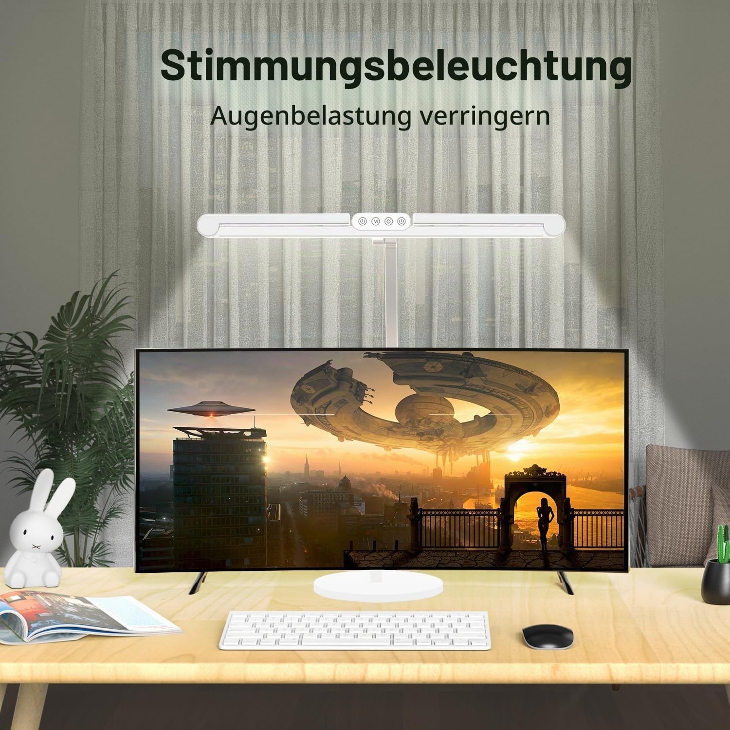 EPABINA Dimbare LED Bureau Lamp 72 cm - Wit - 24W Daglichtlamp met Sensoren en Omgevingslicht