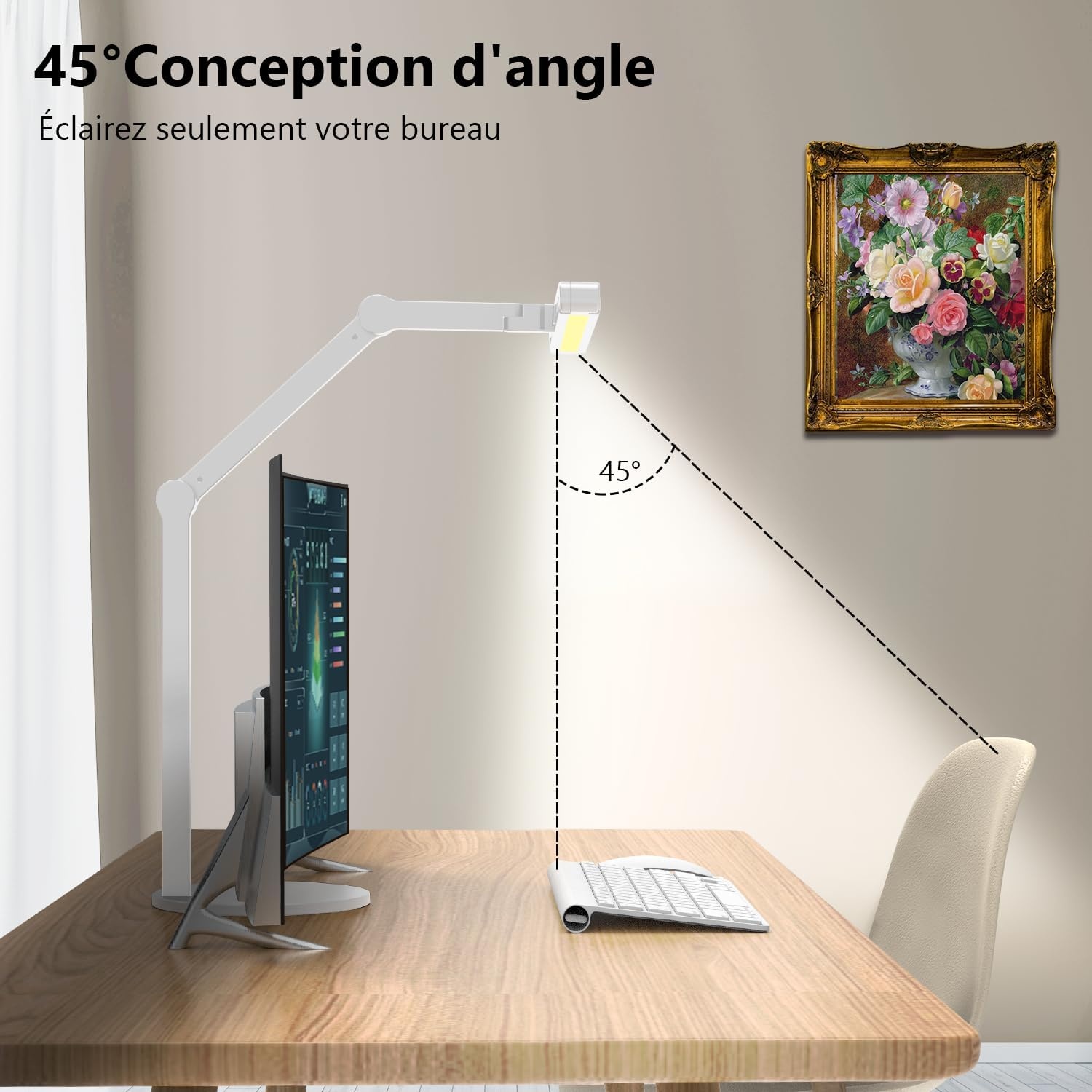 EPABINA Dimbare LED Bureau Lamp 72 cm - Wit - 24W Daglichtlamp met Sensoren en Omgevingslicht