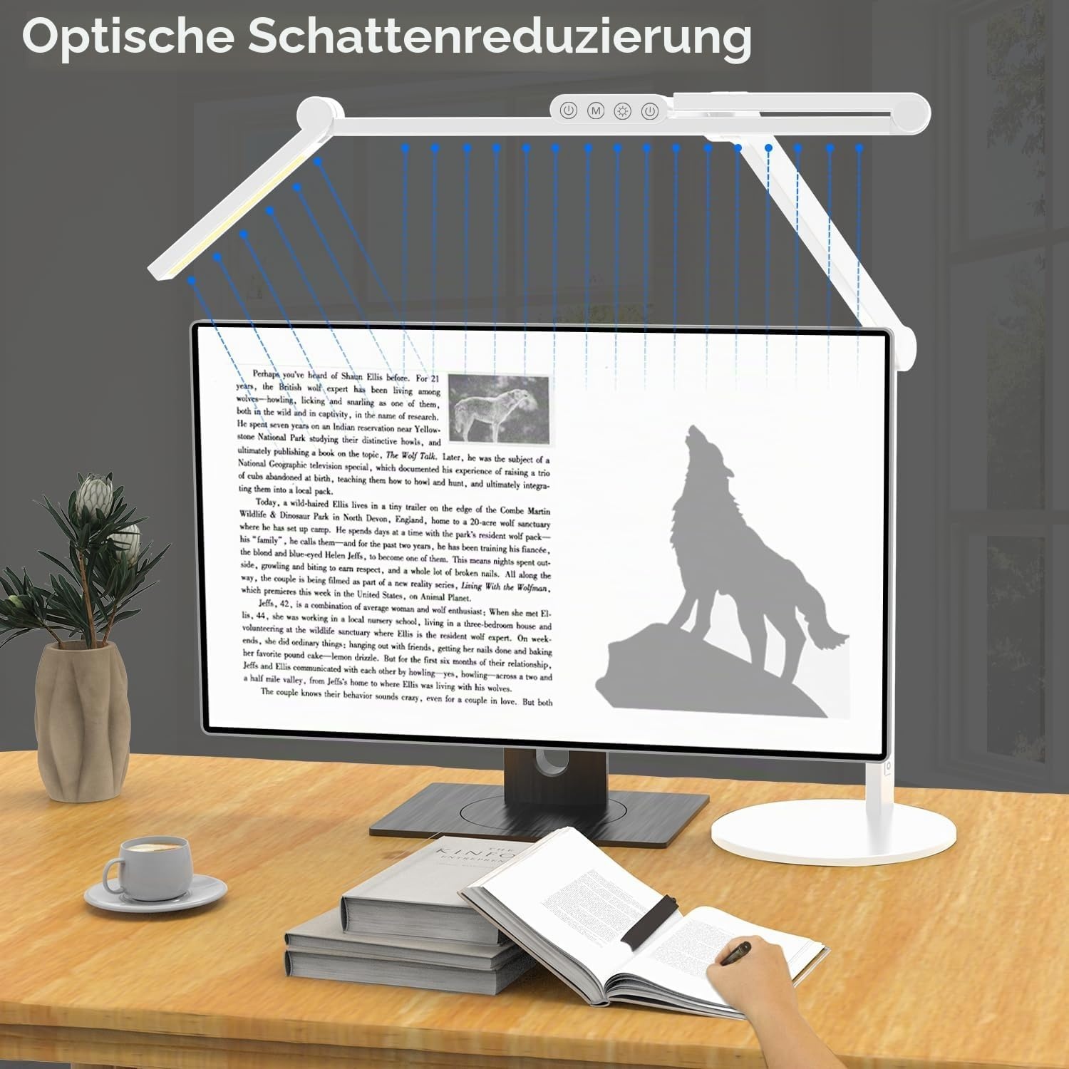 EPABINA Dimbare LED Bureau Lamp 72 cm - Wit - 24W Daglichtlamp met Sensoren en Omgevingslicht