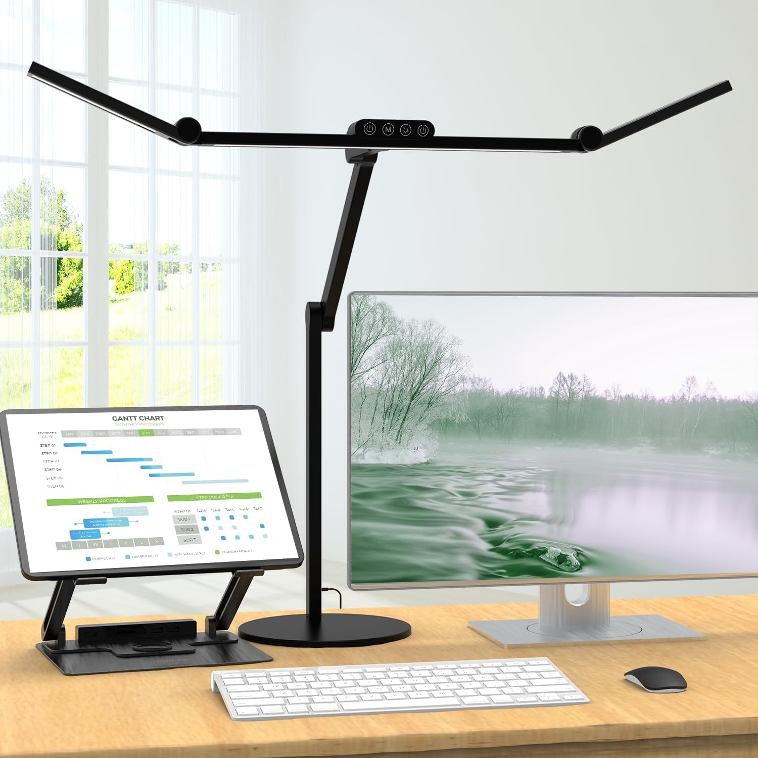EPABINA Dimbare LED Bureau Lamp 72 cm - Wit - 24W Daglichtlamp met Sensoren en Omgevingslicht