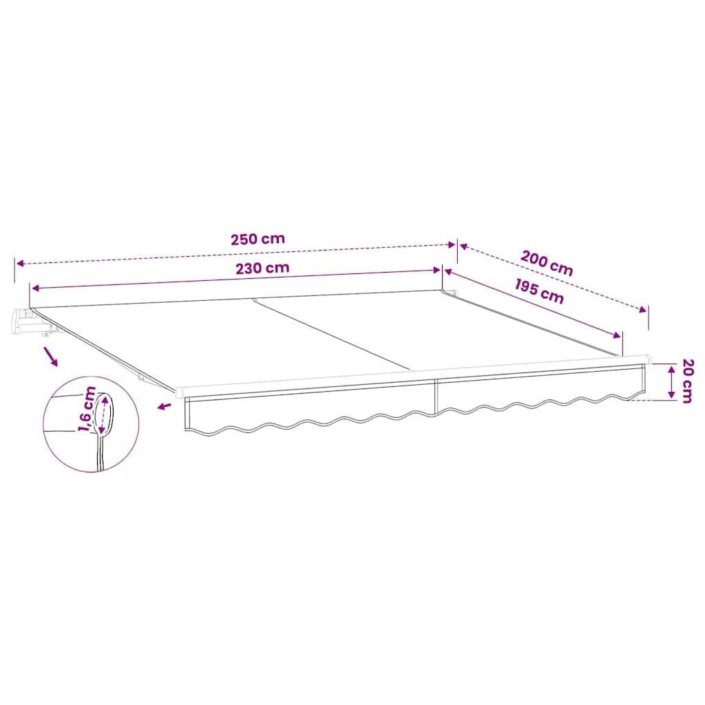 vidaXL Vervangingsdoek voor zonnescherm Antraciet 250 x 200 cm Canvas