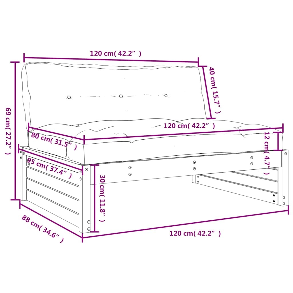vidaXL Middenbank 120x80 cm geïmpregneerd grenenhout