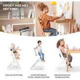 Kinderkraft Houten Kinderstoel 3-in-1 ENOCK, Hoge babystoel, hoogte verstelbaar in 5 niveaus, 3-punts gordels, tot 10 jaar, wit