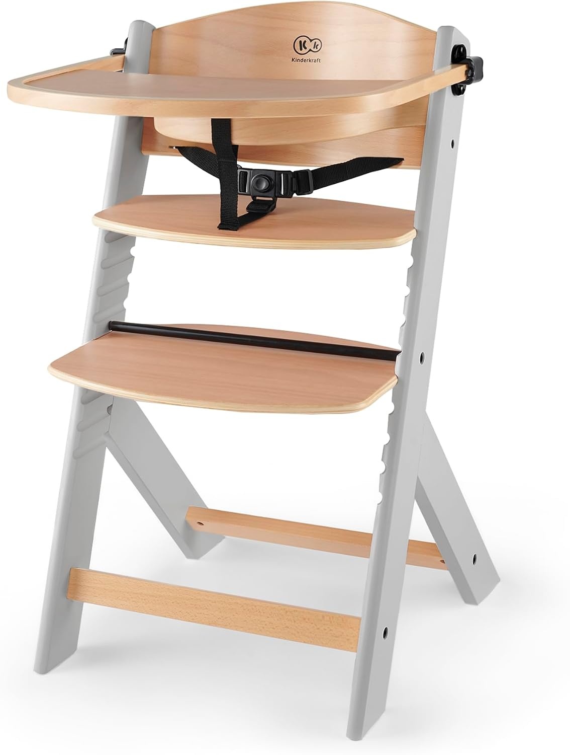 Kinderkraft Houten Kinderstoel 3-in-1 ENOCK, Hoge babystoel, hoogte verstelbaar in 5 niveaus, 3-punts gordels, tot 10 jaar, wit