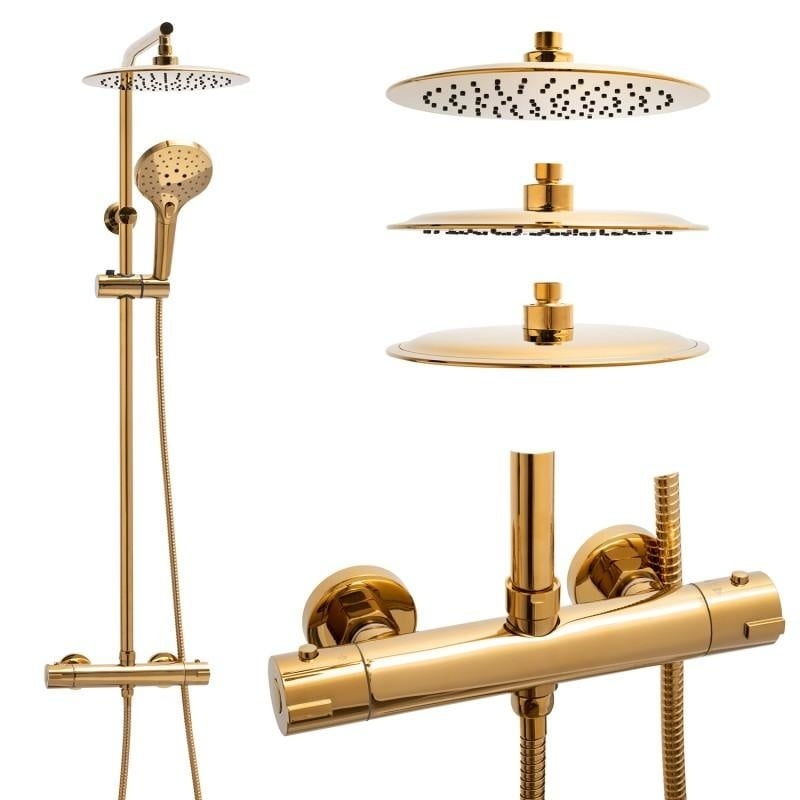 Regendoucheset - met thermostaatkraan - 25 cm - goud