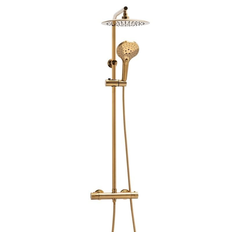 Regendoucheset - met thermostaatkraan - 25 cm - goud