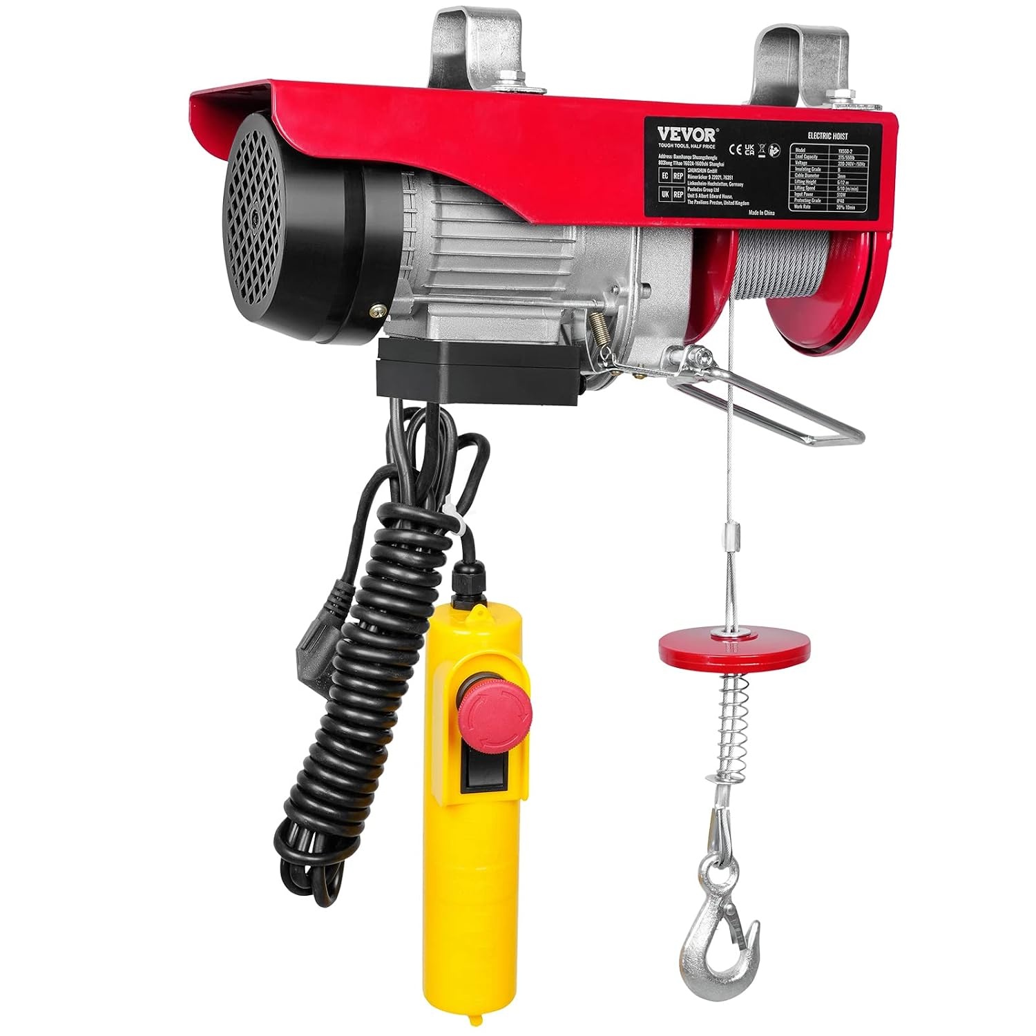 VEVOR Elektrische takel 250KG - 230V - 510W - 12m hefhoogte - 10m/min