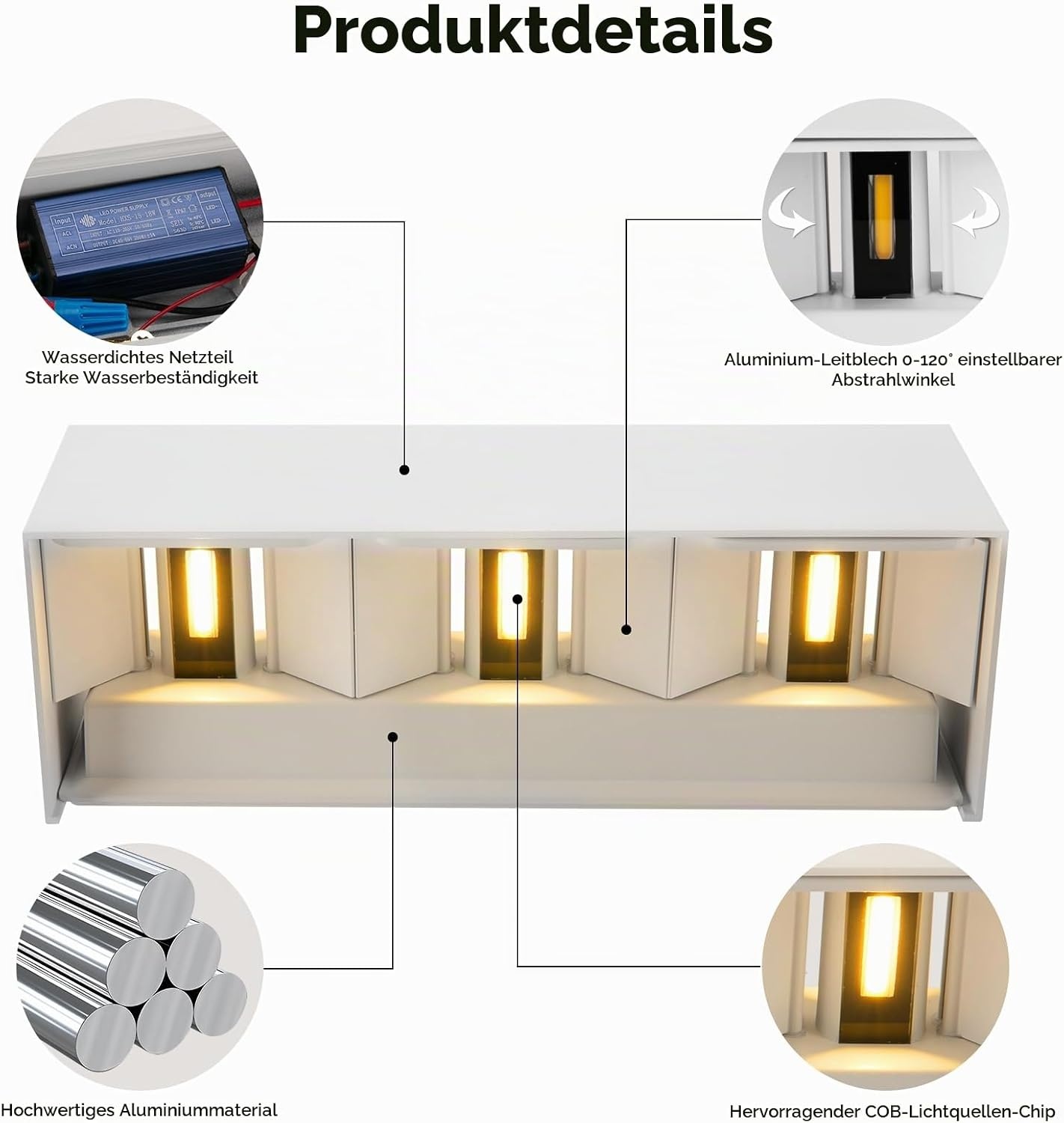 Cwycfw LED Wandlamp 36W - Verstelbaar Licht - Wit - Set van 2