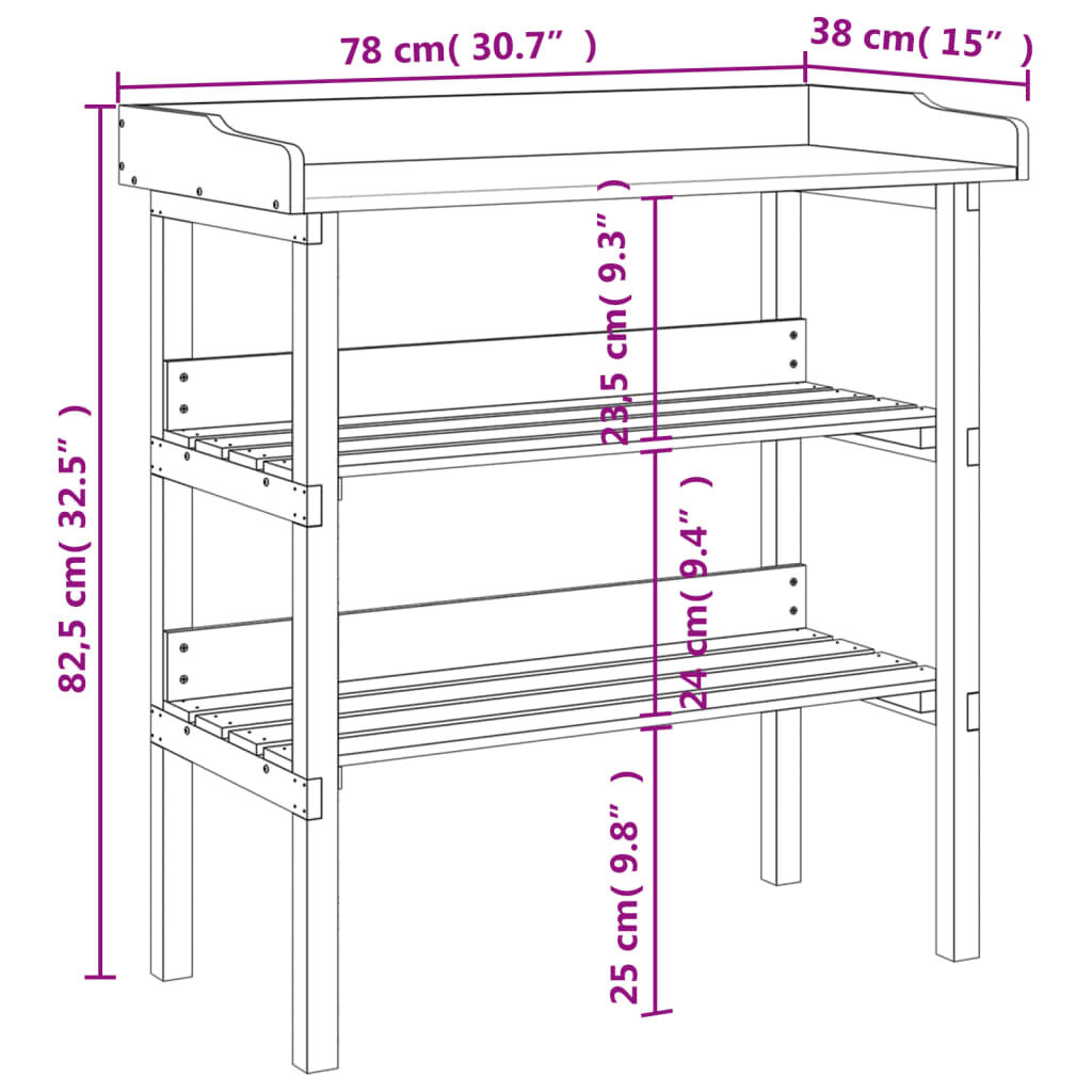 vidaXL Plantentafel met schappen 78x38x82,5 cm vurenhout grijs
